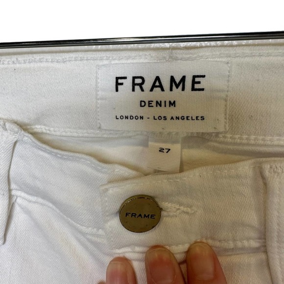 Frame Jeans Womens Le High Skinny Stretch Distressed USA Made White 27 - Picture 11 of 13
